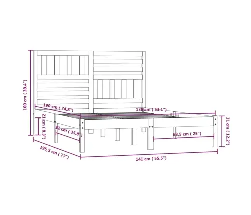 Lovos Rėmas, 135X190cm Pušies Medienos Masyvas, Dvivietis
