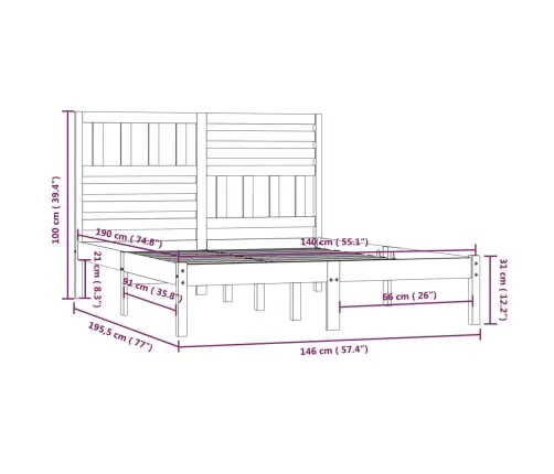 Gultas Rāmis, Melns, Priedes Masīvkoks, 140X200 Cm Vidaxl