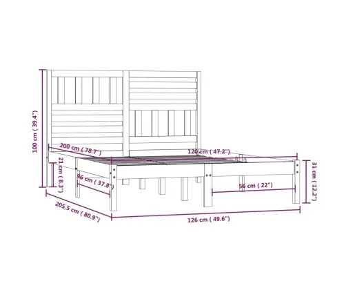 Gultas Rāmis, Balts, Priedes Masīvkoks, 120X200 Cm Vidaxl