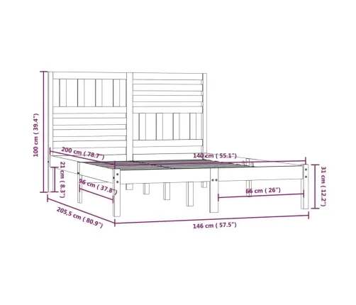 Voodiraam, Valge, Täispuit, 140 X 200 Cm
