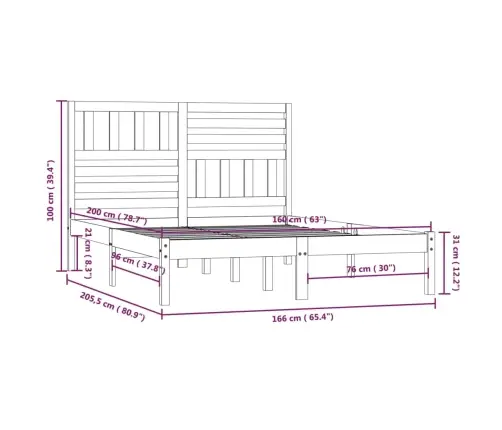 Gultas Rāmis, Priedes Masīvkoks, Balts, 160X200 Cm Vidaxl