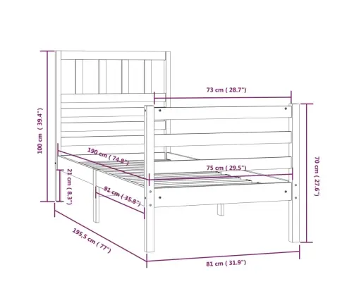 Lovos Rėmas, Baltas, 75X190cm Medienos Masyvas, Vienvietis