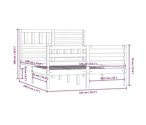 Gultas Rāmis, 135X190 Cm, Divvietīgs, Masīvkoks Vidaxl