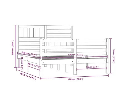 Gulta Bez Matrača, 120X200 Cm, Masīvkoks Vidaxl