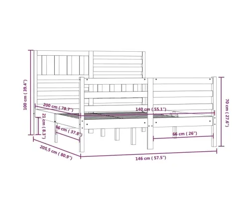 Voodiraam Ilma Madratsita, Täispuit, 140 X 200 Cm
