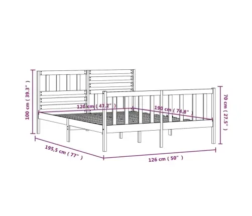 Lovos Rėmas, Baltas, 120X190cm Medienos Masyvas, Dvivietis