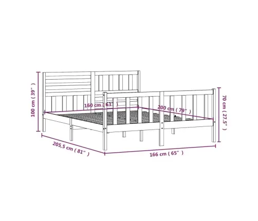 Voodiraam, Valge, Täispuit, 160 X 200 Cm