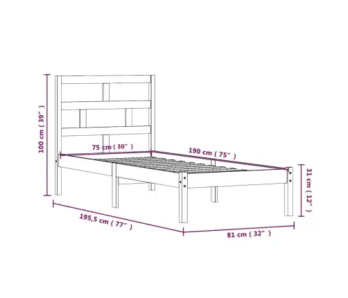 Gultas Rāmis, 75X190 Cm, Vienvietīgs, Masīvkoks Vidaxl