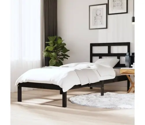 Voodiraam, Must, 75 X 190 cm Männipuit