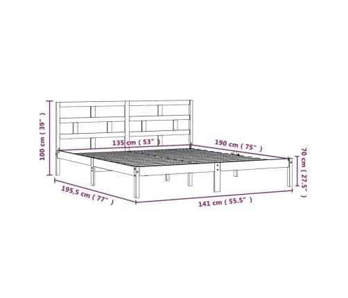 Lovos Rėmas, Baltas, 135X190cm Medienos Masyvas, Dvivietis