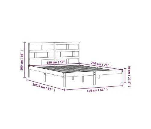 Gultas Rāmis, Melns, 150X200 Cm, King Izmērs, Masīvkoks Vidaxl
