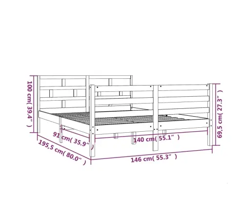 Voodiraam, Täispuit, 140 X 190 Cm