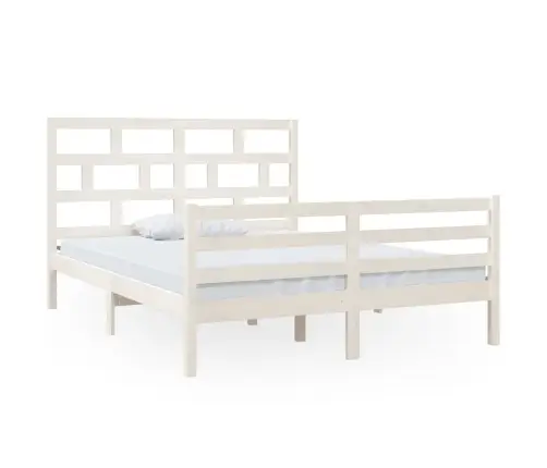 Voodiraam, Valge, Männipuit, 150 X 200 Cm