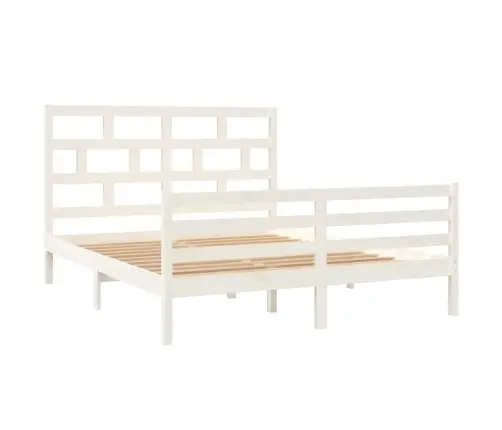 Voodiraam, Valge, Männipuit, 150 X 200 Cm