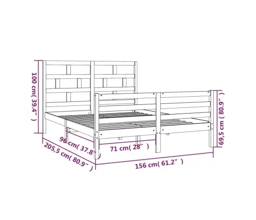 Voodiraam, Valge, Männipuit, 150 X 200 Cm