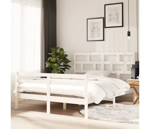 Voodiraam, Valge, Männipuit, 150 X 200 Cm