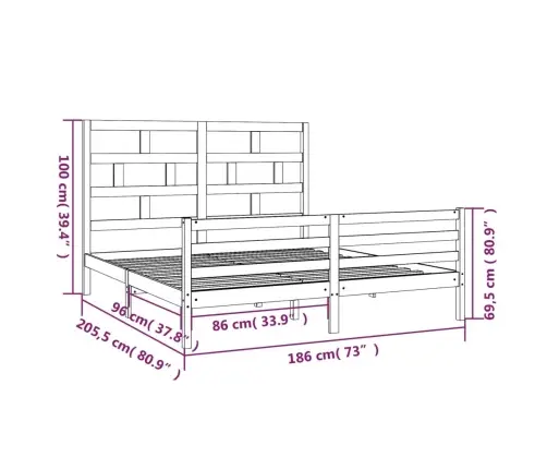 Voodiraam, Valge, Männipuit, 180 X 200 Cm