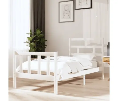 Gultas Rāmis, Balts, Masīvkoks, 90X190 Cm, Vienvietīgs Vidaxl