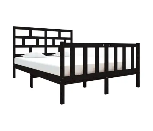 Voodiraam, Must, Täismännipuit, 135 X 190 Cm