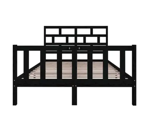 Voodiraam, Must, Täismännipuit, 135 X 190 Cm