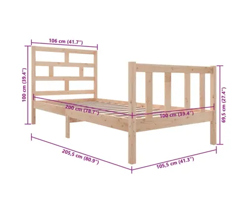Lovos Rėmas, 100X200cm Pušies Medienos Masyvas