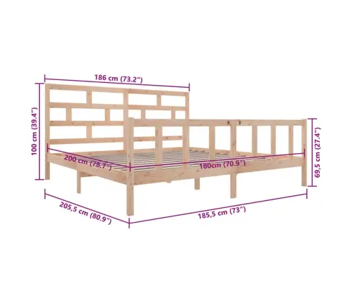 Gultas Rāmis, Priedes Masīvkoks, 180X200 Cm, Divvietīgs Vidaxl
