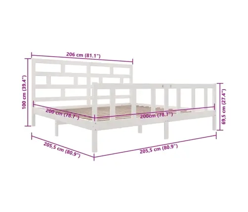 Gultas Rāmis, Balts, Priedes Masīvkoks, 200X200 Cm Vidaxl