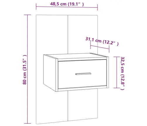 Prie Sienos Montuojama Naktinė Spintelė, Baltos Spalvos, Blizgi