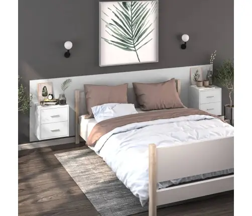 Prie Sienos Montuojama Naktinė Spintelė, Baltos Spalvos, Blizgi