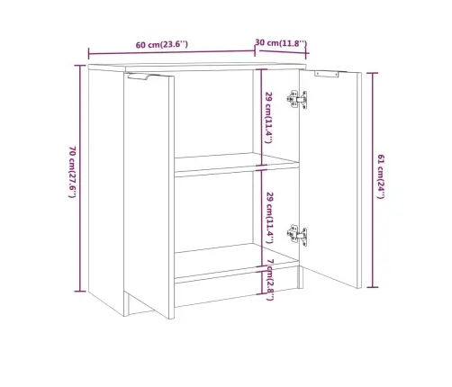Kumode, Balta, 60X30X70 Cm, Inženierijas Koks Vidaxl