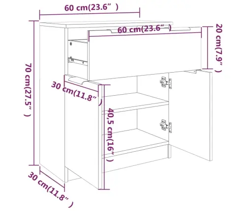 Kumode, Balta, 60X30X70 Cm, Inženierijas Koks Vidaxl