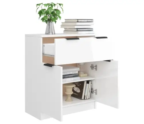 Puhvetkapp, Kõrgläikega, Valge, 60X30X70 Cm Tehispuit