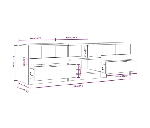 Tv Skapītis, Balts, 150X33,5X45 Cm, Inženierijas Koks Vidaxl