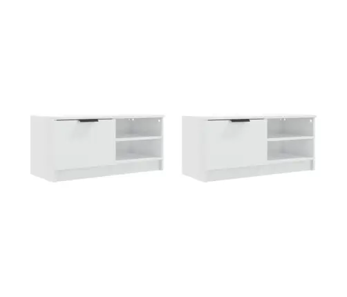 Tv Skapīši 2 Gab., Spīdīgi Balti 80X35X36,5Cm Inženierijas Koks Vidaxl
