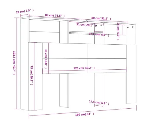 Gultas Galvgalis Ar Plauktu, Balts, 160X19X103,5 Cm Vidaxl