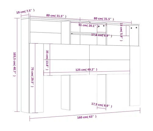Gultas Galvgalis Ar Plauktu, Melns, 160X19X103,5 Cm Vidaxl