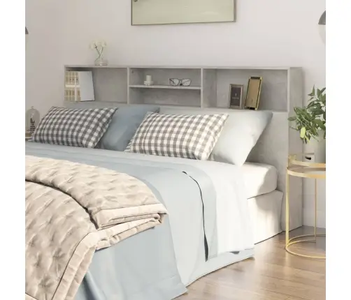 Gultas Galvgalis Ar Plauktu, Betona Pelēks, 200X19X103,5 Cm Vidaxl