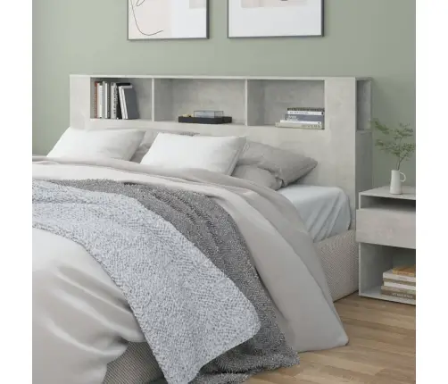 Gultas Galvgalis Ar Plauktu, Betona Pelēks, 200X18,5X104,5 Cm Vidaxl