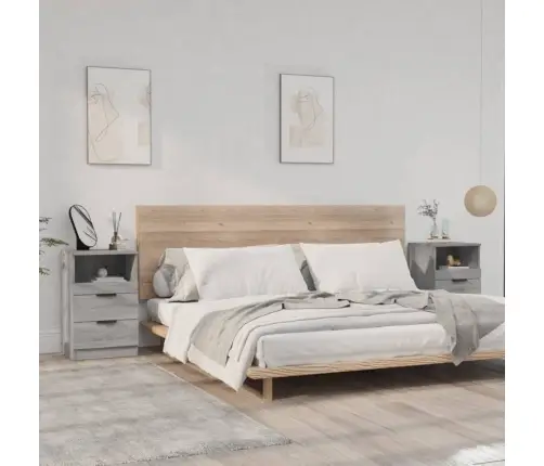 Naktinės Spintelės, 2Vnt., Pilkos Ąžuolo, Apdirbta Mediena