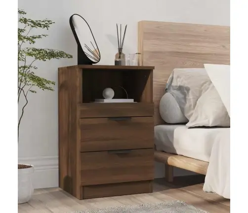 Naktinės Spintelės, 2Vnt., Rudos Ąžuolo, Apdirbta Mediena