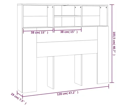 Gultas Galvgalis Ar Plauktu, Pelēcīga Ozolkoka, 120X19X103,5 Cm Vidaxl Gultas Galvgalis Ar Plauktu, Pelēcīga Ozolkoka, 120X19X103,5 Cm Vidaxl