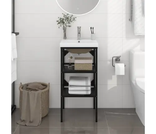 Vannasistabas Skapītis Ar Iebūvētu Izlietni, Melns, Dzelzs Vidaxl