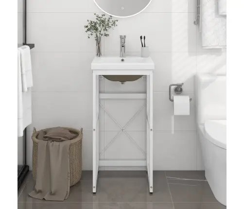 Vannasistabas Plaukts Ar Iebūvētu Izlietni, Balts, Dzelzs Vidaxl