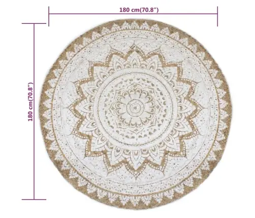 Vaip, Punutud Džuut, Trükimustriga, 180 cm Ümmargune