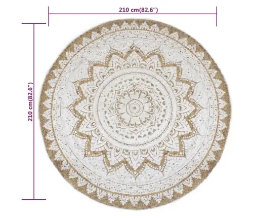 Paklājs, 210 Cm, Apaļš, Pīta Džuta Ar Apdruku Vidaxl