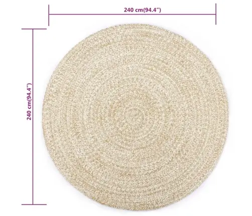 Paklājs, Džuta, Balts Ar Brūnu, 240 Cm, Roku Darbs Vidaxl