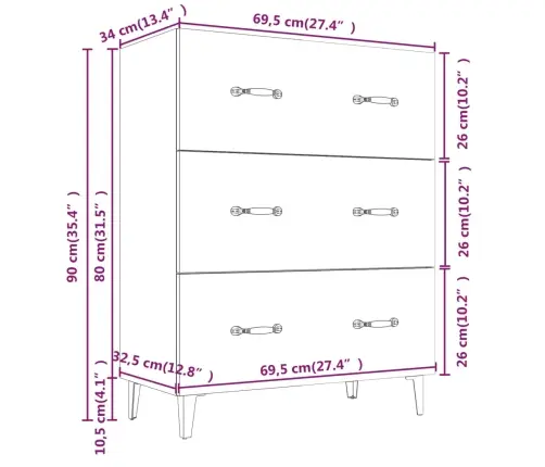 Šoninė Spintelė, Baltos Spalvos, 69,5X34X90cm Apdirbta Mediena