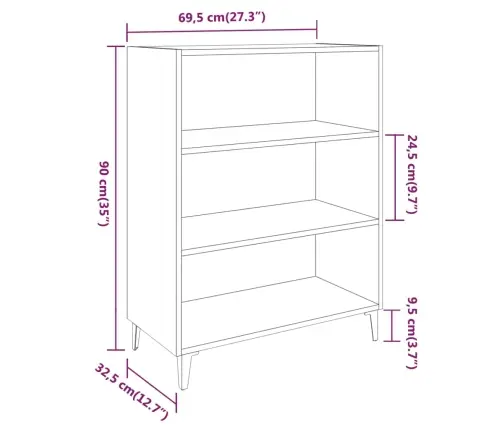 Kumode, Balta, 69,5X32,5X90 Cm, Inženierijas Koks Vidaxl