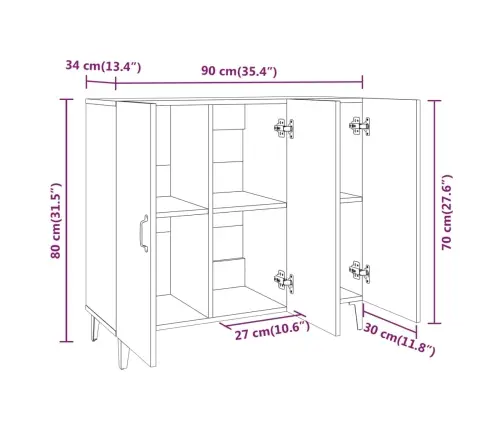 Kumode, Ozolkoka Krāsa, 90X34X80 Cm, Inženierijas Koks Vidaxl