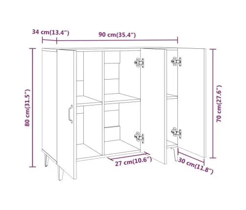 Šoninė Spintelė, Betono Pilka, 90X34X80cm Apdirbta Mediena